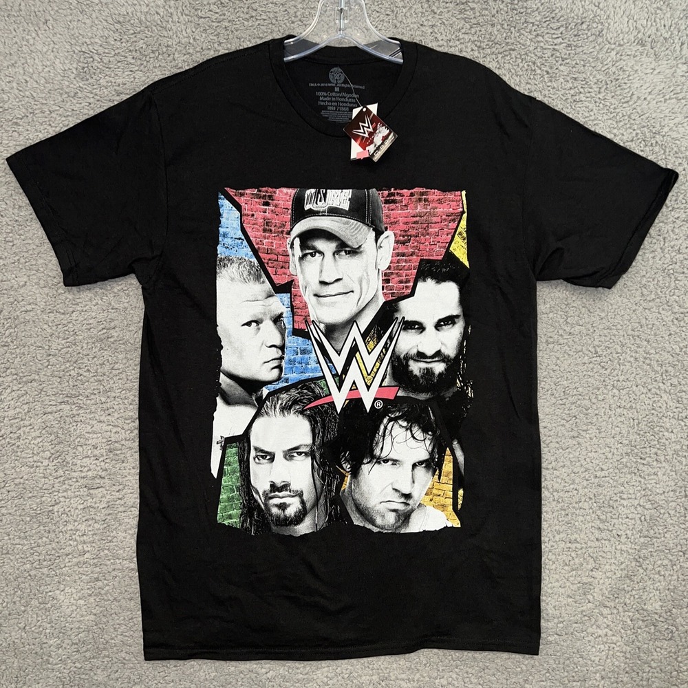 NWT WWE T Shirt Men's Sz M Black Cena Brock Lesnar Roman Reign Seth Rollins Tee